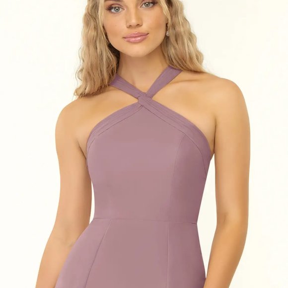 Azazie Rue A-L Halter Thigh High Slit Formal Dress Size CUSTOM - Picture 2 of 8